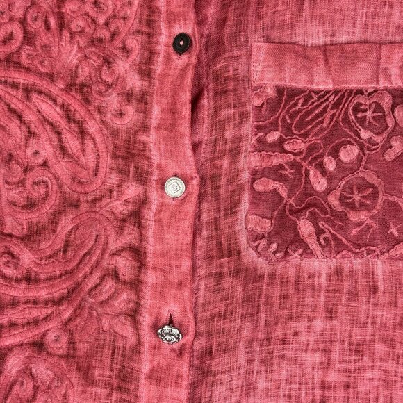 John Mark 100% Linen Embroidered Whimsy Lace Fairy Button up Shirt Cottagecore - Picture 6 of 11